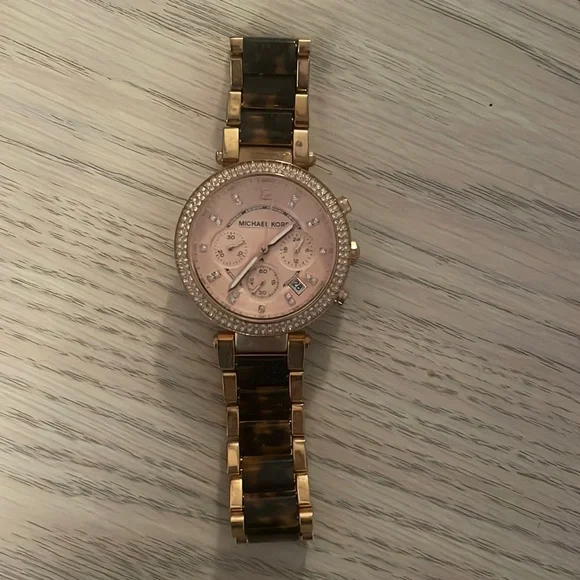 Gold/Tortoise Michael Kors Watch with diamond accents s-l400.jpg main image 3